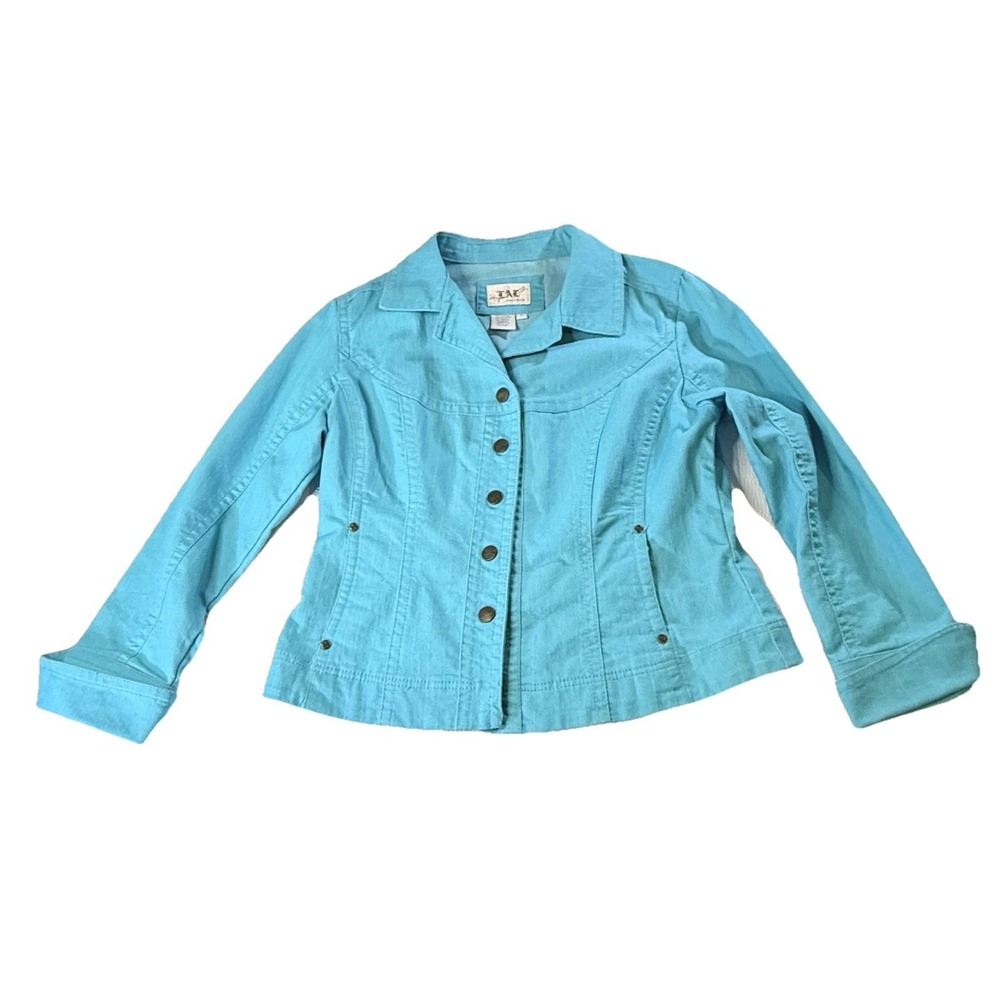 LAL Live‎ a Little Cropped Jacket Large Teal Casual Travel Chic